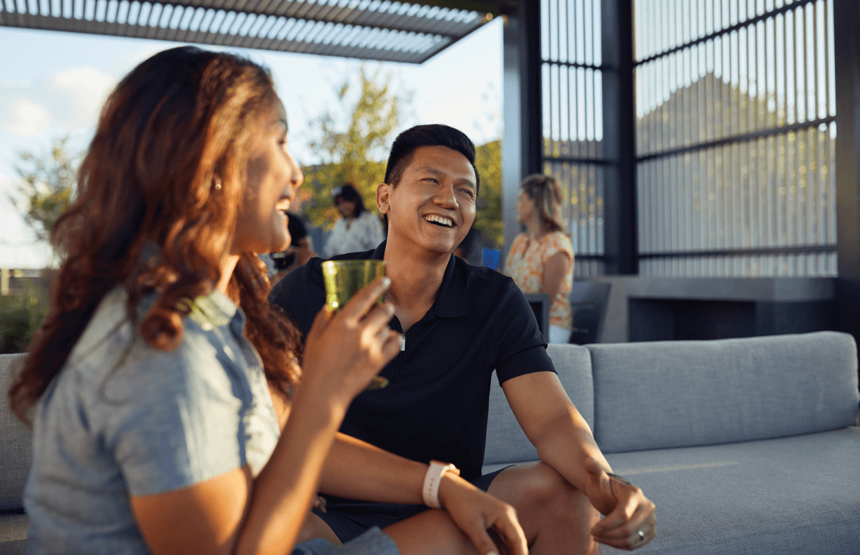 Bridgeland Couple Laughing in Celebration Park